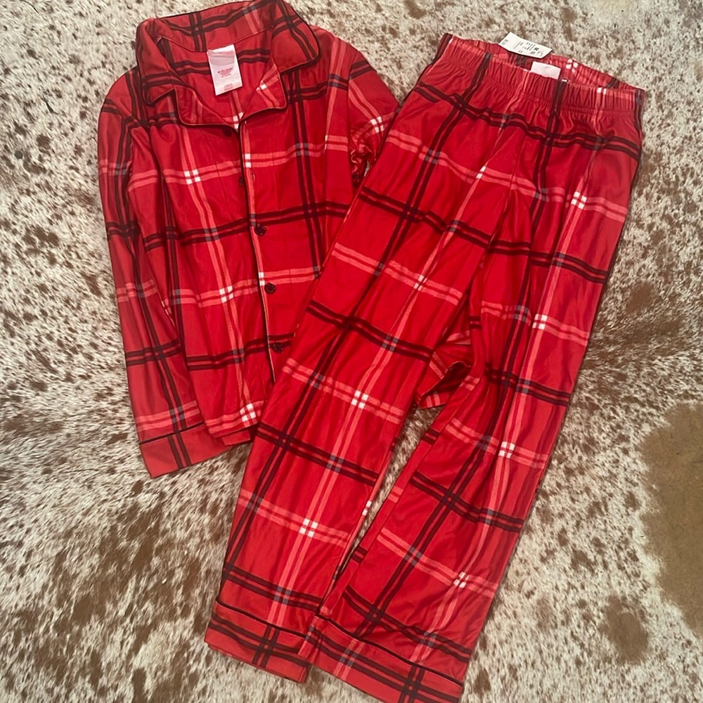 Boys plaid pajamas.